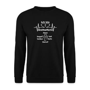 Ich bin Arzthelferin - Engel im Beruf - Unisex Pullover - Schwarz - Vorne - Alina (178cm) & Michal (187cm)