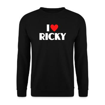 Ich liebe Ricky rotes Herz Retro Statement  - Unisex Pullover - Schwarz - Vorne - Alina (178cm) & Michal (187cm)