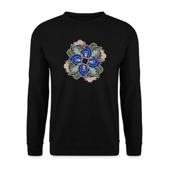 Blaugrüne extravagante Mandala-Blume - Unisex Pullover - Schwarz - Vorne - Alina (178cm) & Michal (187cm)