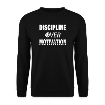 Discipline Over Motivation - Bold Fitness Design - Unisex Sweatshirt - black - Front - Alina (178cm) & Michal (187cm)