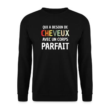 Man Humour Bald Gift Man Humour Joke Baldness - Unisex Sweatshirt - black - Front - Alina (178cm) & Michal (187cm)