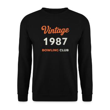 Vintage 1987 – Bowling Club Retro Geburtsjahr - Unisex Pullover - Schwarz - Vorne - Alina (178cm) & Michal (187cm)