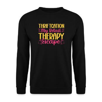 Thrift Shopper Thriftcation My Retail Thrift Store - Unisex Pullover - Schwarz - Vorne - Alina (178cm) & Michal (187cm)