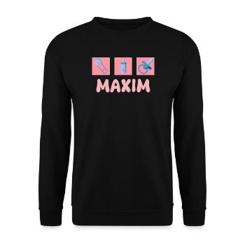 Geschenk für Maxim - Unisex Pullover - Schwarz - Vorne - Alina (178cm) & Michal (187cm)