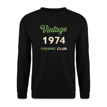 Vintage 1974 – Fishing Club Retro Geburtsjahr - Unisex Pullover - Schwarz - Vorne - Alina (178cm) & Michal (187cm)