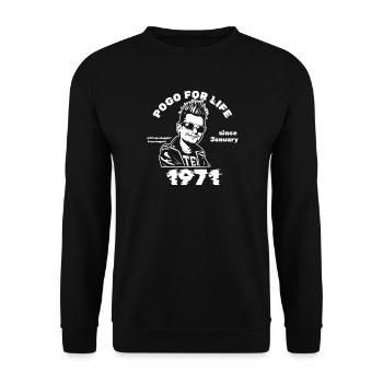55. Birthday Pogo for life since 01/1971 - Unisex Sweatshirt - black - Front - Alina (178cm) & Michal (187cm)