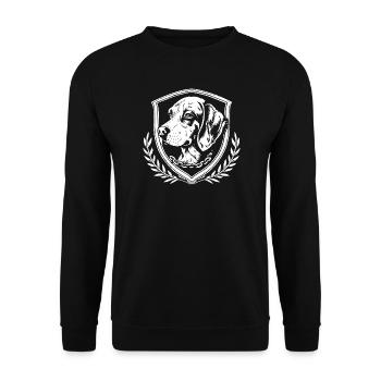 Hundeemblem Im Schild - Unisex Pullover - Schwarz - Vorne - Alina (178cm) & Michal (187cm)