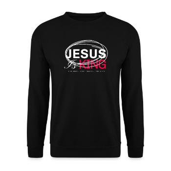 Jesus King Fette Typografie - Unisex Pullover - Schwarz - Vorne - Alina (178cm) & Michal (187cm)