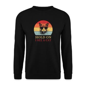 Hold On, I See a Cat – Retro Katze - Unisex Pullover - Schwarz - Vorne - Alina (178cm) & Michal (187cm)