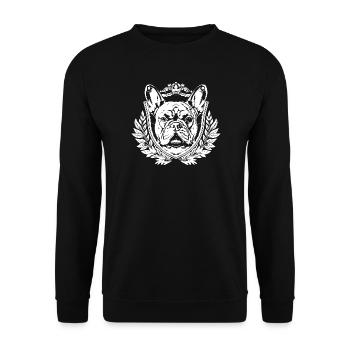 Königlicher Bulldog Wappen - Unisex Pullover - Schwarz - Vorne - Alina (178cm) & Michal (187cm)