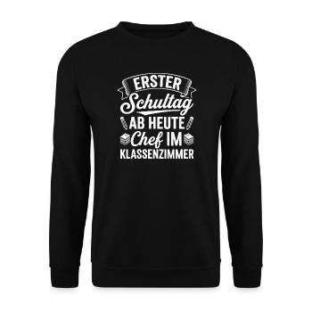 Premier jour d’école à partir d’aujourd’hui. Le patron est en classe - Sweat-shirt Unisexe - noir - Devant - Alina (178cm) & Michal (187cm)