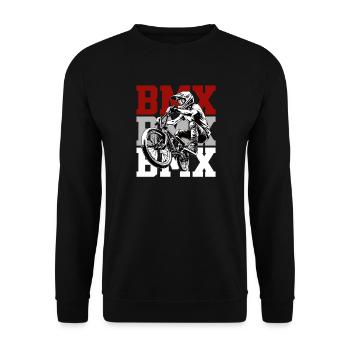 BMX Rider Jump Action Design - Unisex Pullover - Schwarz - Vorne - Alina (178cm) & Michal (187cm)