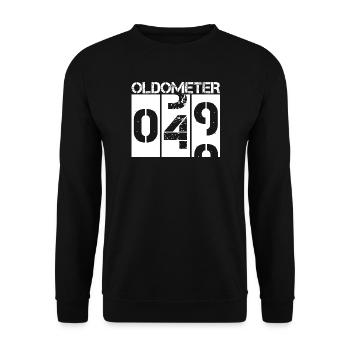 Oldometer 49 bis 50 Lustige 50. Geburtstagskunst - Unisex Pullover - Schwarz - Vorne - Alina (178cm) & Michal (187cm)