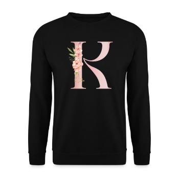 Pastell-R-Blumenmonogramm - Unisex Pullover - Schwarz - Vorne - Alina (178cm) & Michal (187cm)