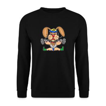 Strong Bunny Gym Cartoon - Unisex Pullover - Schwarz - Vorne - Alina (178cm) & Michal (187cm)