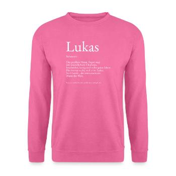 Explication du dictionnaire Lukas Prénom Lukas - Sweat-shirt Unisexe - rose - Devant