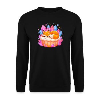 Schlafender Fuchs im Kristallcupcake - Unisex Pullover - Schwarz - Vorne - Alina (178cm) & Michal (187cm)
