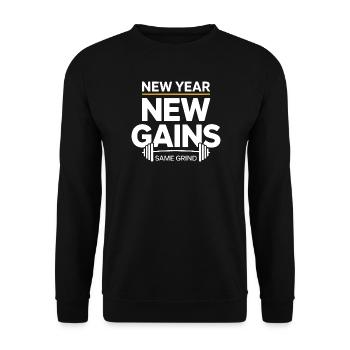 Nouvelle année : nouveaux gains – Même dicton de la salle de sport - Sweat-shirt Unisexe - noir - Devant - Alina (178cm) & Michal (187cm)