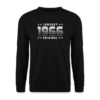 January 1966 Original Retrodesign | Geburtstag - Unisex Pullover - Schwarz - Vorne - Alina (178cm) & Michal (187cm)