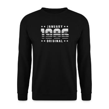 January 1986 Original Retrodesign | Geburtstag - Unisex Pullover - Schwarz - Vorne - Alina (178cm) & Michal (187cm)