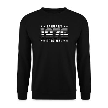 January 1976 Original Retrodesign | Geburtstag - Unisex Pullover - Schwarz - Vorne - Alina (178cm) & Michal (187cm)