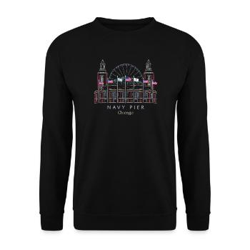 Chicago, Navy Pier Hand Drawn - Unisex Sweatshirt - black - Front - Alina (178cm) & Michal (187cm)