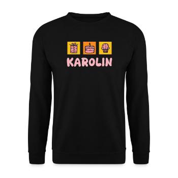 Karolin als Vorname - Unisex Pullover - Schwarz - Vorne - Alina (178cm) & Michal (187cm)