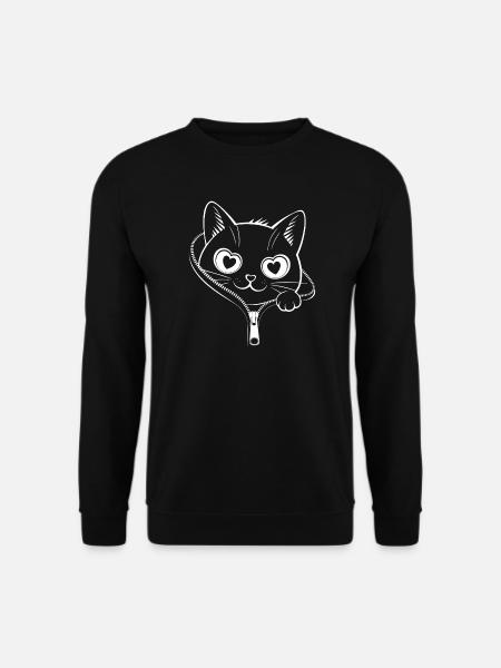 Sød kiggende lynlåskat - Kawaii Hjerteøjne Mis - Unisex sweater - sort