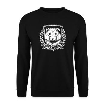 Hamster Wappen mit Lorbeerkranz - Unisex Pullover - Schwarz - Vorne - Alina (178cm) & Michal (187cm)
