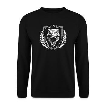 T rex Schildwappen - Unisex Pullover - Schwarz - Vorne - Alina (178cm) & Michal (187cm)