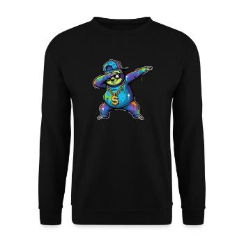 Faultier Graffiti mit Goldkette Street Art - Unisex Pullover - Schwarz - Vorne - Alina (178cm) & Michal (187cm)