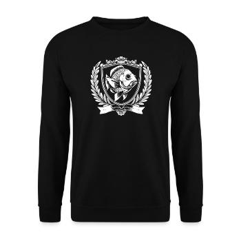 Fisch im Wappen mit Lorbeer - Unisex Pullover - Schwarz - Vorne - Alina (178cm) & Michal (187cm)