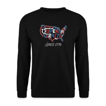 Open 24/7 Since 1776 - Unisex Sweatshirt - black - Front - Alina (178cm) & Michal (187cm)