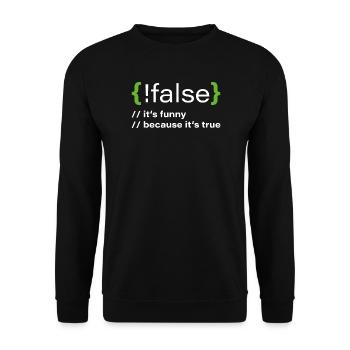 false – Lustiger Programmierer Spruch - Unisex Pullover - Schwarz - Vorne - Alina (178cm) & Michal (187cm)