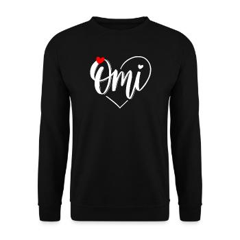 Omi Herzmonogramm mit Herz - Unisex Pullover - Schwarz - Vorne - Alina (178cm) & Michal (187cm)