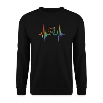 Rainbow cat with pulse heart line - Unisex Sweatshirt - black - Front - Alina (178cm) & Michal (187cm)