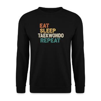 Eat Sleep Taekwondo Repeat - Retro Kampfsport  - Unisex Pullover - Schwarz - Vorne - Alina (178cm) & Michal (187cm)