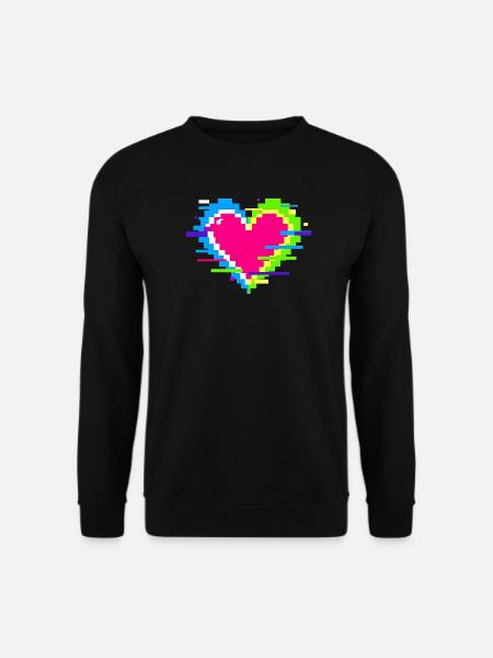 Pixelherz Neon Glitch Regenbogen - Unisex Pullover - Schwarz
