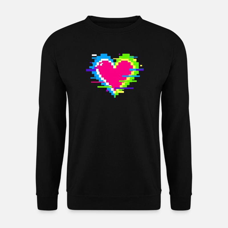 Cœur Pixel Néon Arc-en-ciel - Sweat-shirt Unisexe - noir