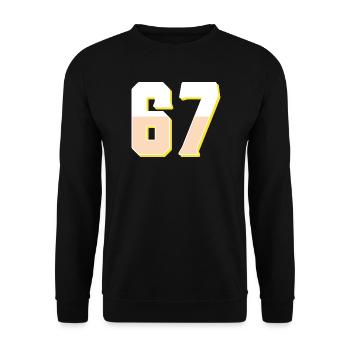 6 7 – Trendiges, minimalistisches Textdesign, - Unisex Pullover - Schwarz - Vorne - Alina (178cm) & Michal (187cm)