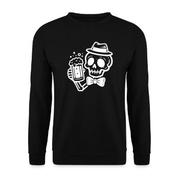 Totenkopf mit Hut und Bier Weiß - Unisex Pullover - Schwarz - Vorne - Alina (178cm) & Michal (187cm)