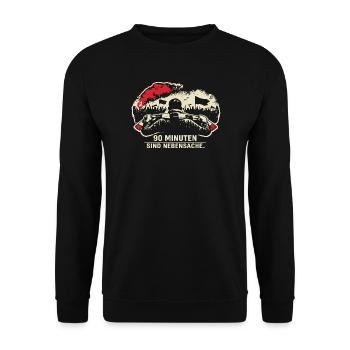 Fußball Fan Shirt – 90 Minuten sind Nebensache - Unisex Pullover - Schwarz - Vorne - Alina (178cm) & Michal (187cm)