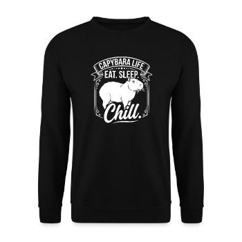 Vie à Capybara : Mange, Dors et chill - Sweat-shirt Unisexe - noir - Devant - Alina (178cm) & Michal (187cm)