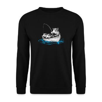 Wild boars on fish – illustration of wild boars in a boat - Unisex Sweatshirt - black - Front - Alina (178cm) & Michal (187cm)