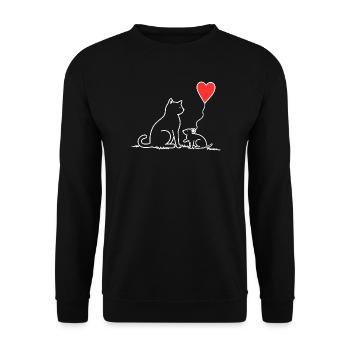 Cat and Mouse with Heart Balloon - Unisex Sweatshirt - black - Front - Alina (178cm) & Michal (187cm)
