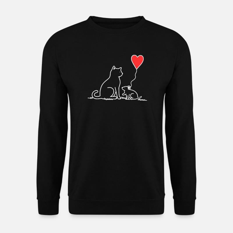 Katze und Maus mit Herzbalon - Unisex Pullover - Schwarz