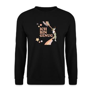 Ich bin Genug – Pastell Regenbogen Held - Unisex Pullover - Schwarz - Vorne - Alina (178cm) & Michal (187cm)