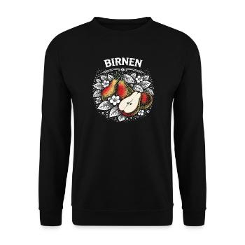 Birnenzauber im Blütenkranz - Unisex Pullover - Schwarz - Vorne - Alina (178cm) & Michal (187cm)