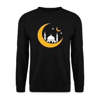 Islam Crescent Moon Moskee Silhouette - Unisex Pullover - Schwarz - Vorne - Alina (178cm) & Michal (187cm)