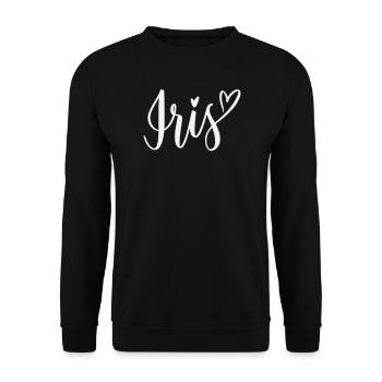 Iris Herz Schriftzug - Unisex Pullover - Schwarz - Vorne - Alina (178cm) & Michal (187cm)